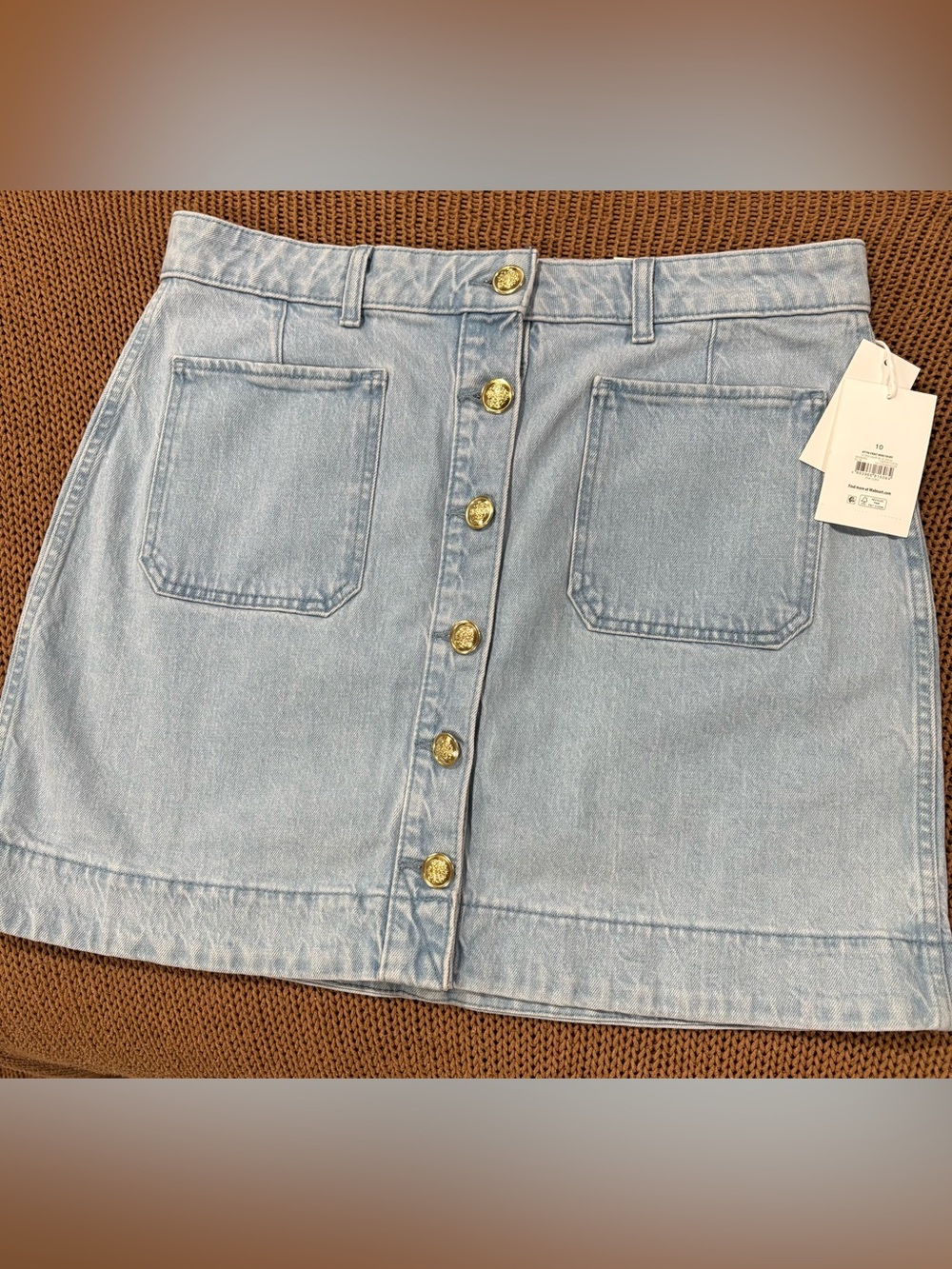 Light Wash Denim Button-Front Mini Skirt